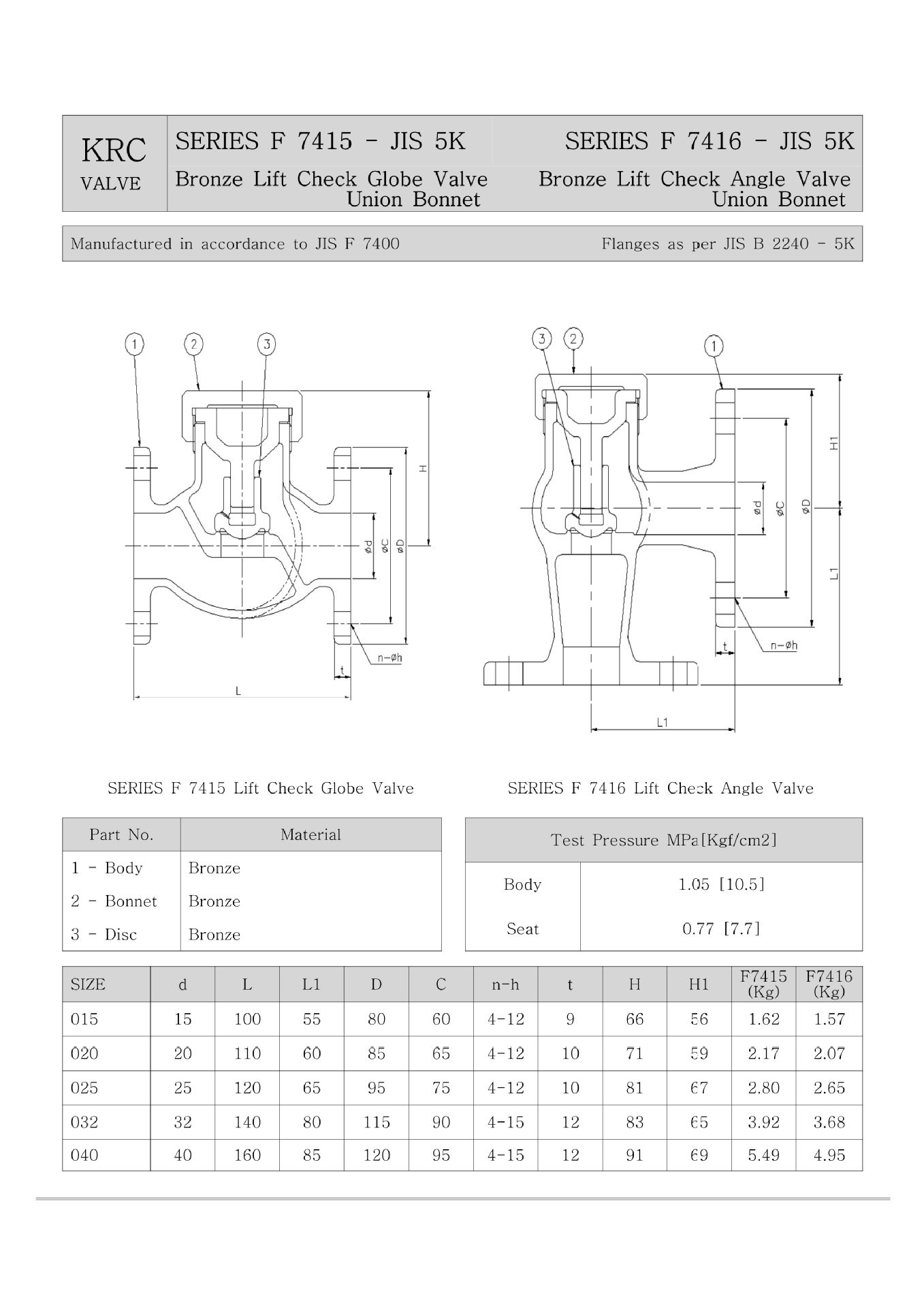 JIS F7415 Marine Bronze Swing Check Valve 5K for marine piping system