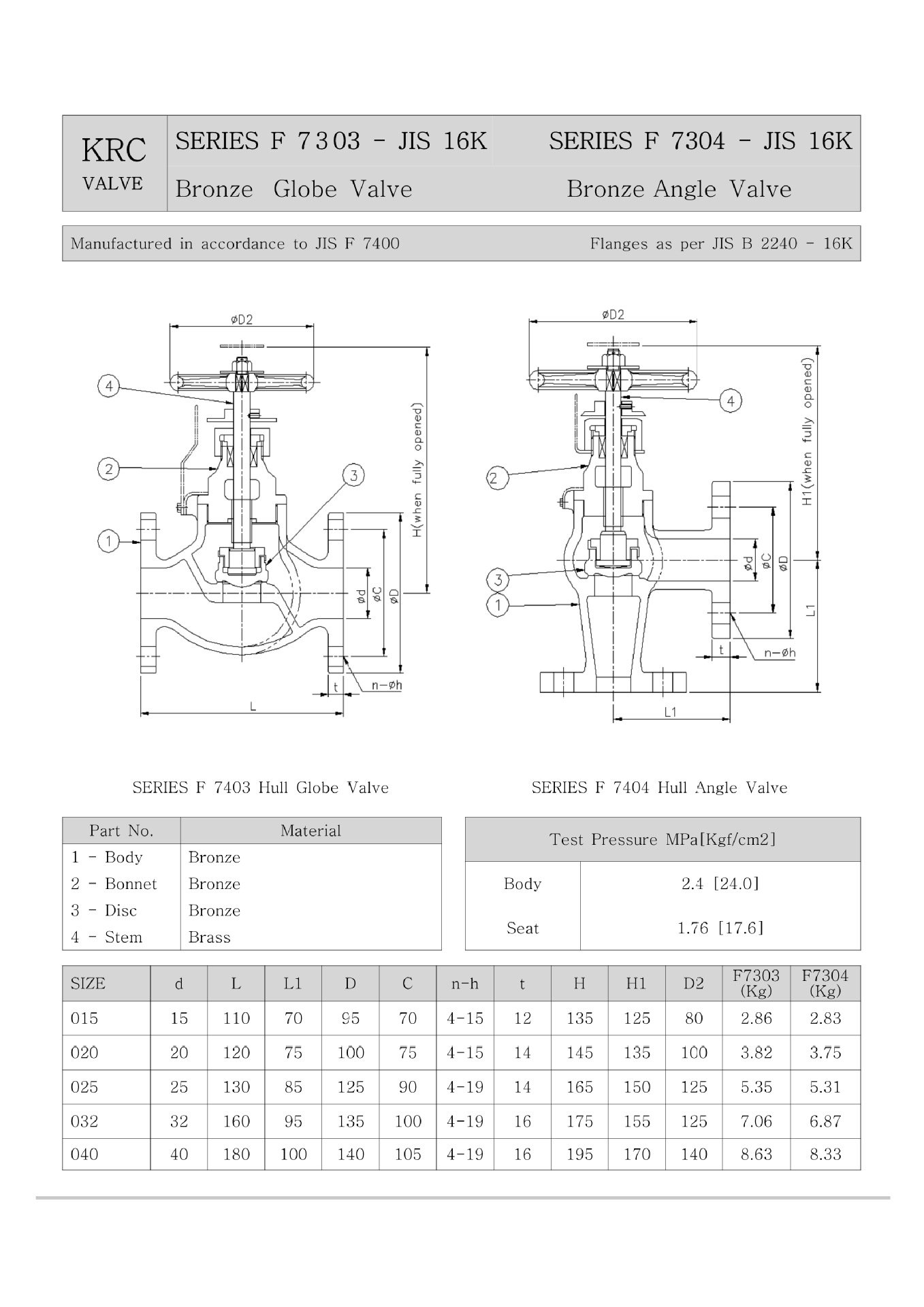 JIS F7409 Marine Bronze Globe Check Valve 16K for marine piping system