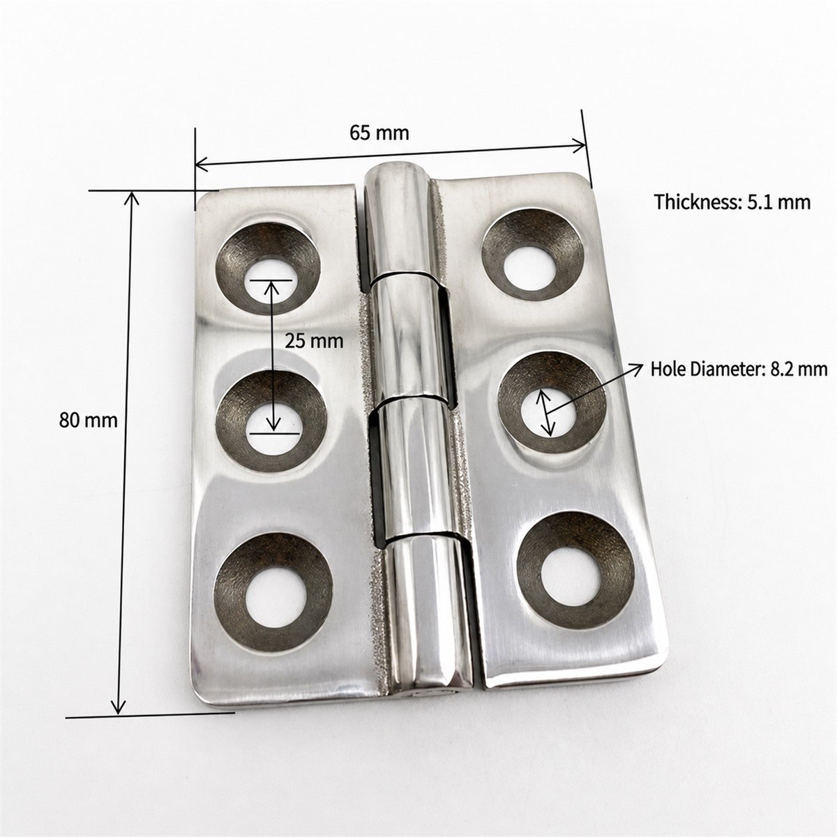 AISI 304 Six-Hole Heavy-Duty Industrial Hinge 65 x 80 mm - product view 2