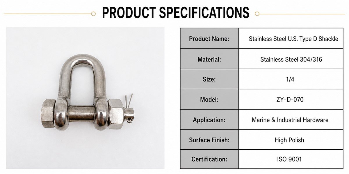 304 Stainless Steel U.S. Type Safety D Shackle with Nut and Cotter Pin - product specifications