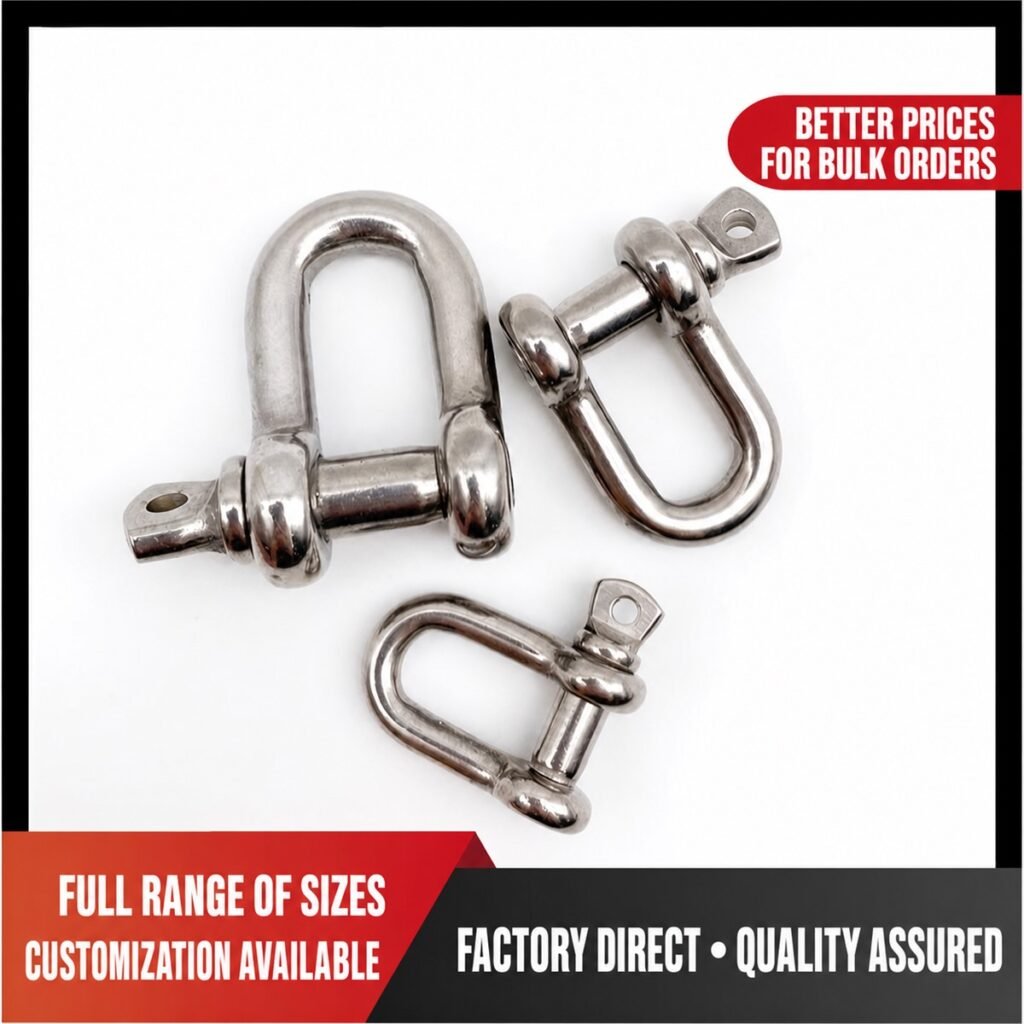 304 stainless steel D shackle with captive pin Woo product image for marine rigging replacement