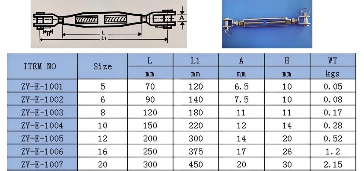 Stainless Steel Jaw and Jaw Open Body Turnbuckle - product image 7