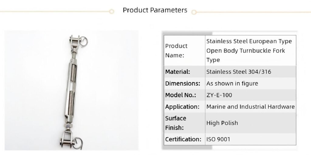 Stainless steel turnbuckle for small shipyard rigging mixed order RFQ