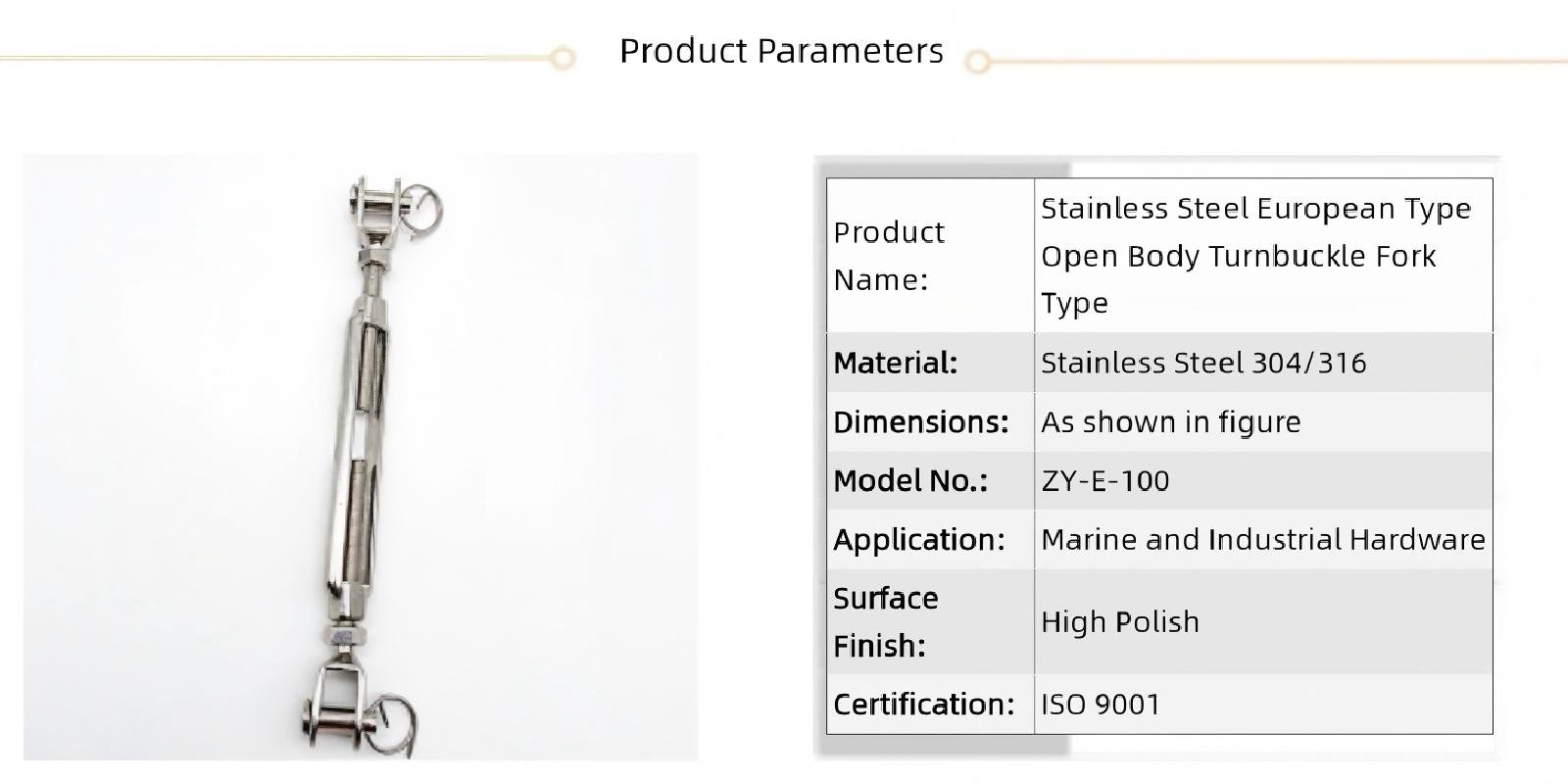 Stainless Steel Jaw and Jaw Open Body Turnbuckle - product image 1