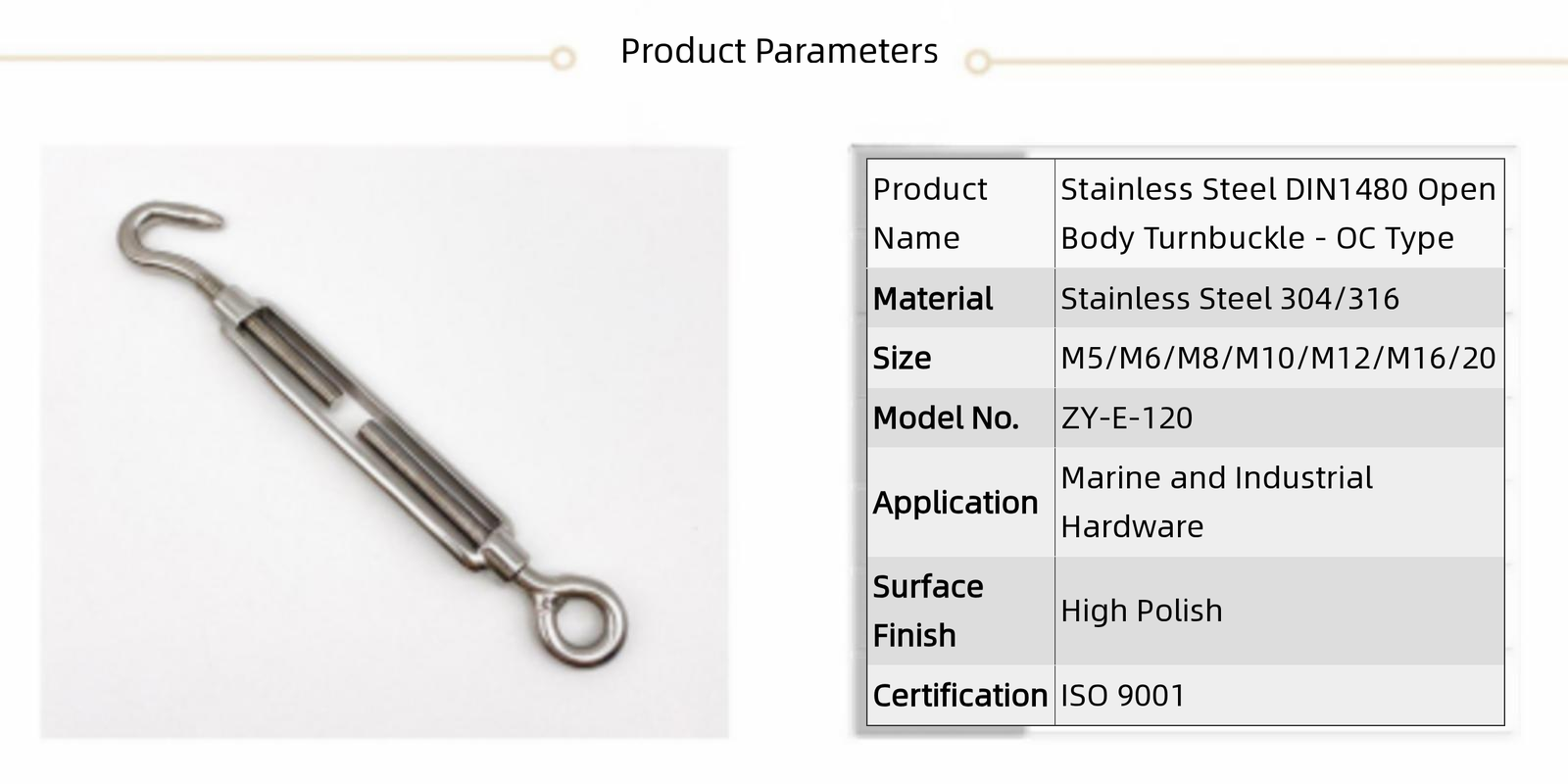 Stainless Steel Open Body Turnbuckle - product image 1