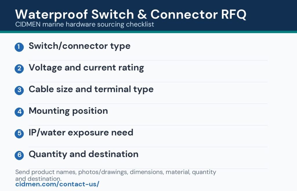 CIDMEN waterproof switch and connector RFQ checklist for fishing boat electrical repair details